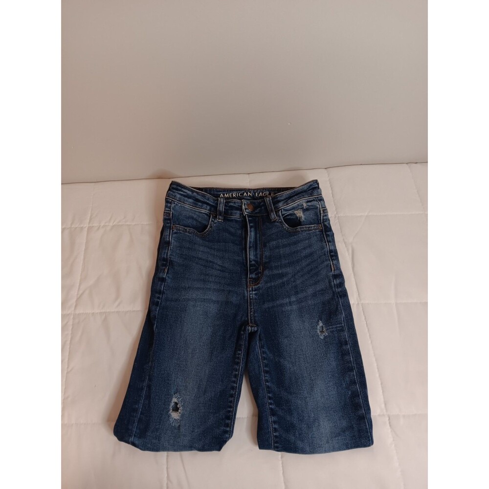 American Eagle Outfitters Highest Rise Jegging Super Strech Sz 00 Distressed